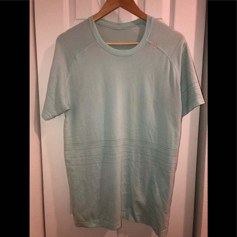 Lululemon Mens Metal Vent Tech Short Sleeve Medium Aquamarine Stripe